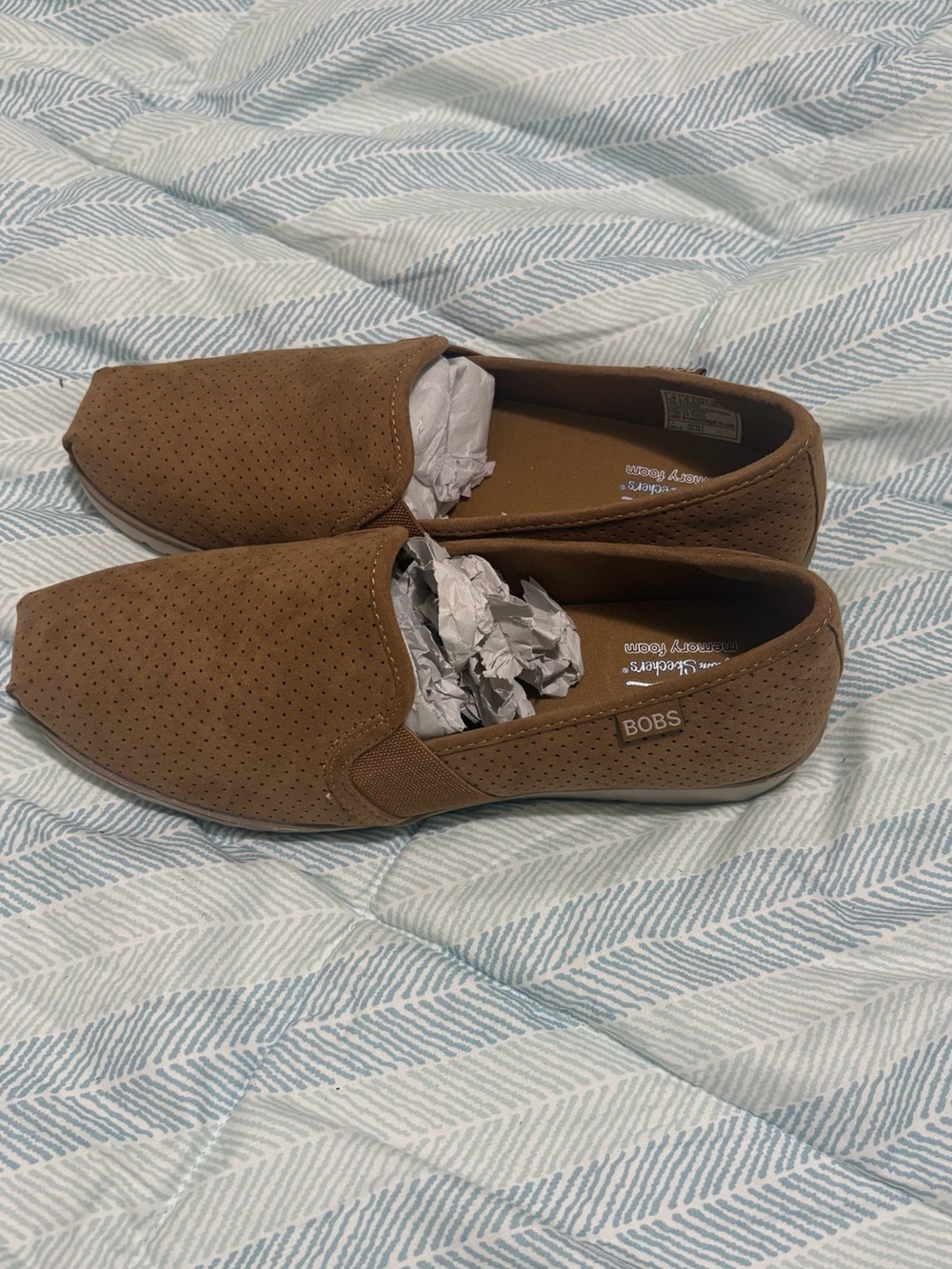 Skechers BOBS Perforated Slip-On Shoes in Brown Suede